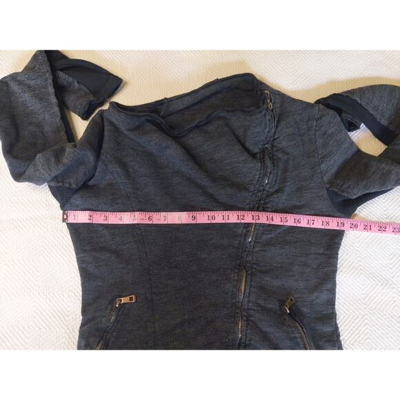 Italian Made Moto Jacket Gray Asymmetric Zip Raw Edge Draped Avant Garde Large - Picture 7 of 8